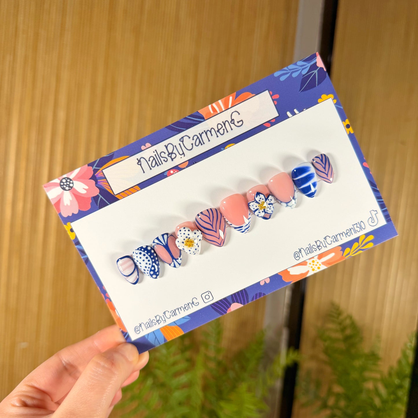 Blue 3d floral Acrylic Press on nails