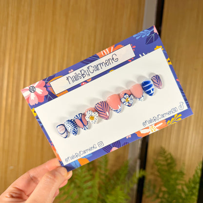 Blue 3d floral Acrylic Press on nails