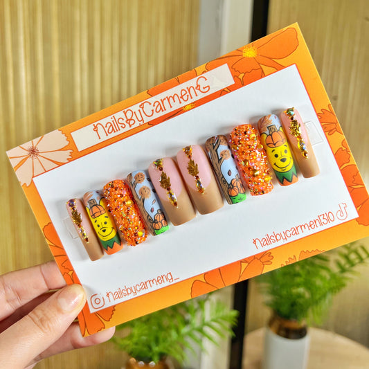 Pumpkin Winnie The Pooh Acrylic Press on nails