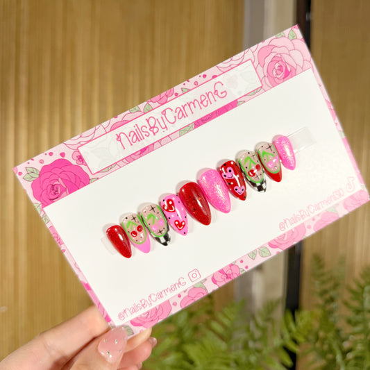 cherrys checkered Acrylic Press on nails