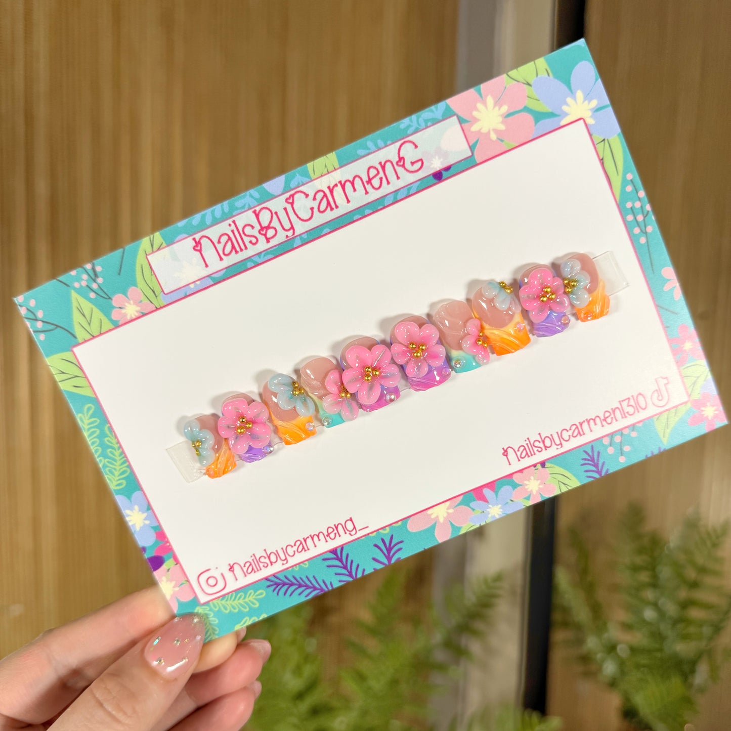 3D Flowers Spring ombré Acrylic Press on nails