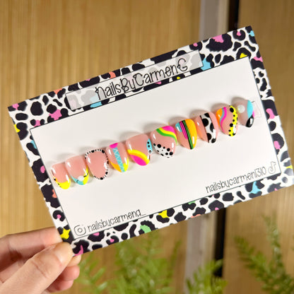 Colorful 90’s print Acrylic Press On Nails