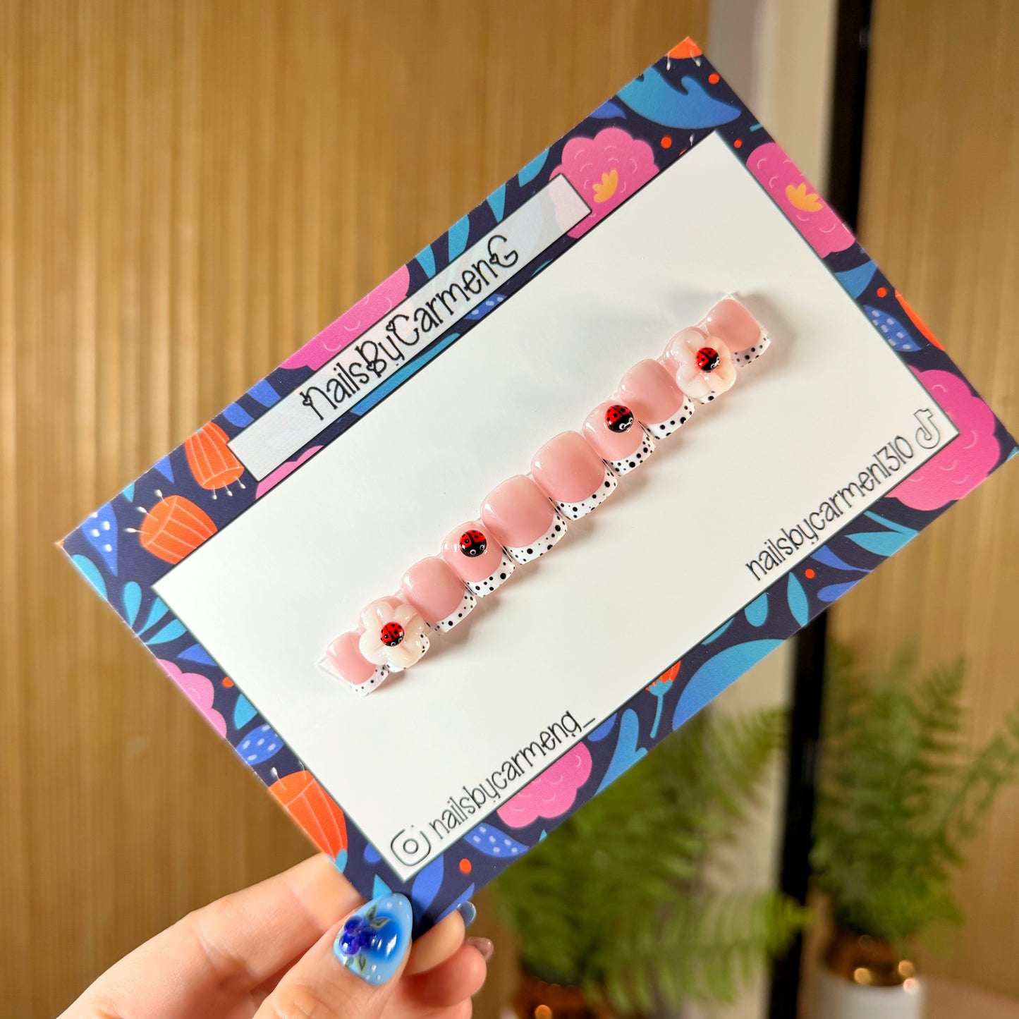 Polka dot 3d ladybugs Acrylic Press on nails