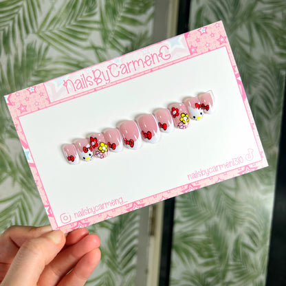 Spring flowers Kitty Acrylic Press on nails