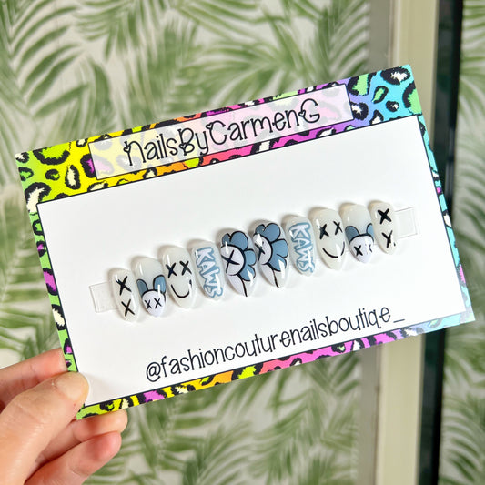 Grey Kaws charms Acrylic Press on nails