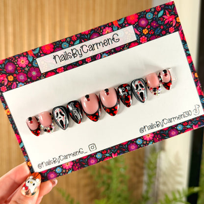 Red and black Scream Acrylic Press on nails