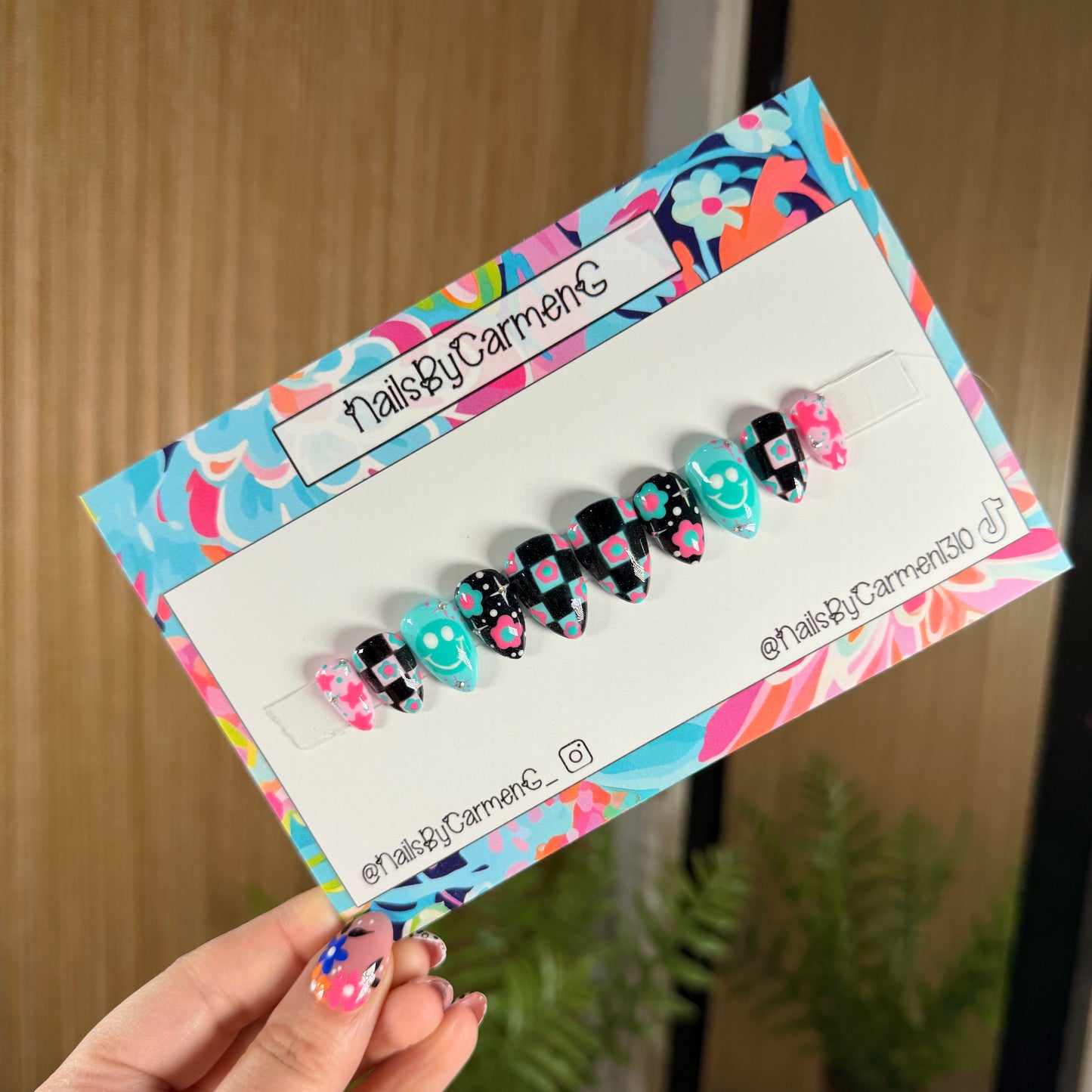 Teal and Pink Acrylic Press on nails