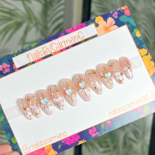Celestial hearts Acrylic Press on nails