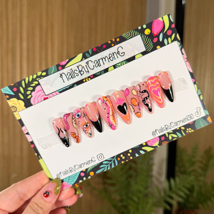 mix match hearts and snakes Acrylic Press on nails