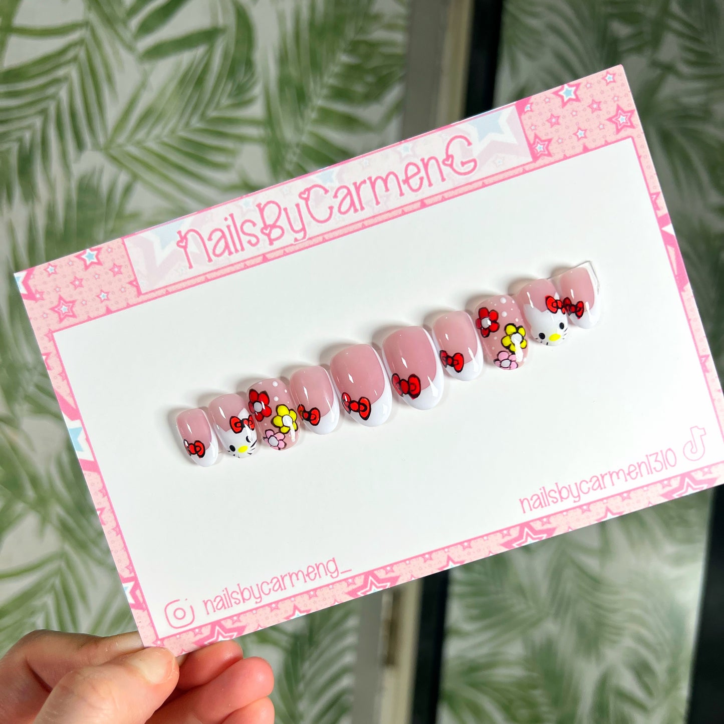 Spring flowers Kitty Acrylic Press on nails