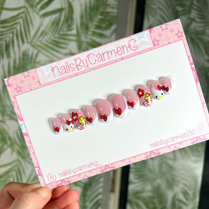 Spring flowers Kitty Acrylic Press on nails