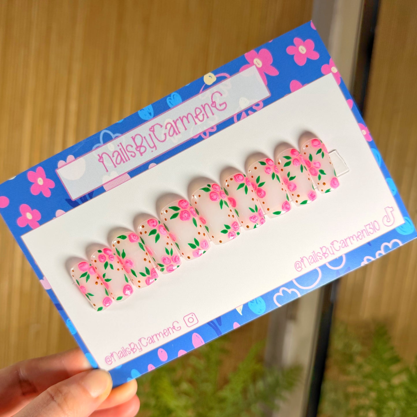 Pink roses Acrylic Press on nails