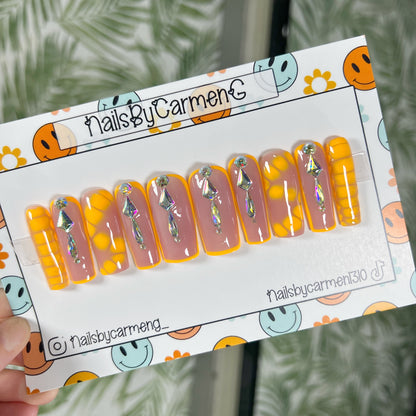 Neon orange blooming gel Acrylic Press on nails