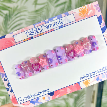 Purple and pink Charms Acrylic Press on nails