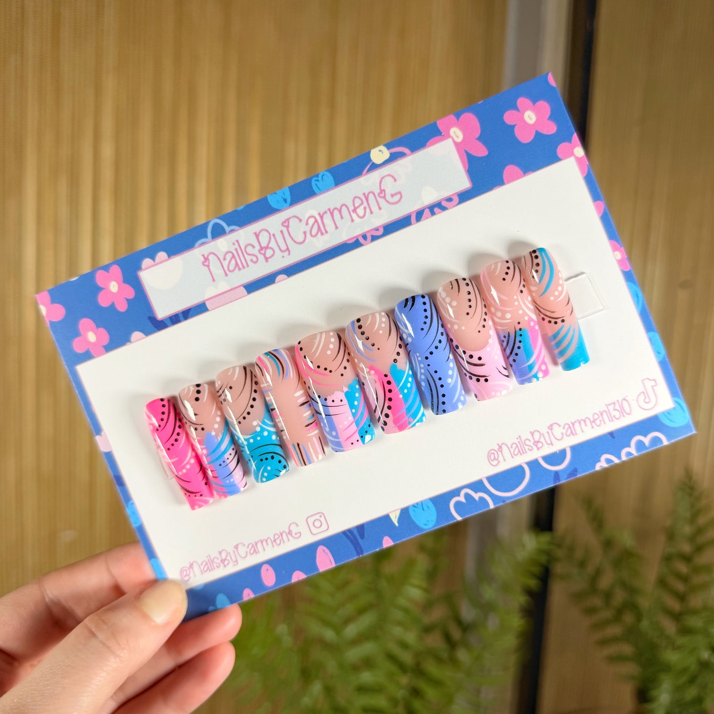 90’s blue and pink Acrylic Press on nails