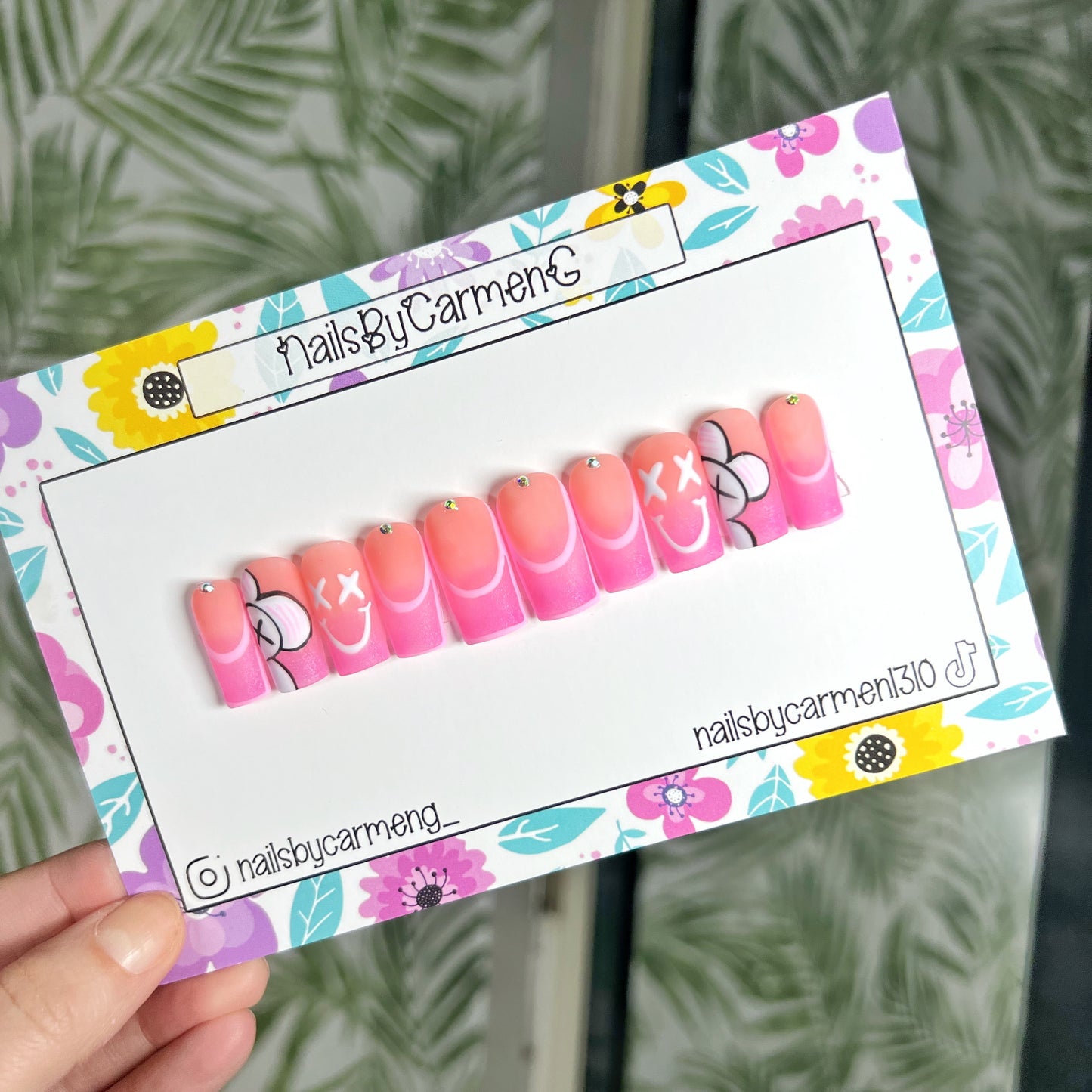 Pink Ombré Kaws Acrylic Press on nails