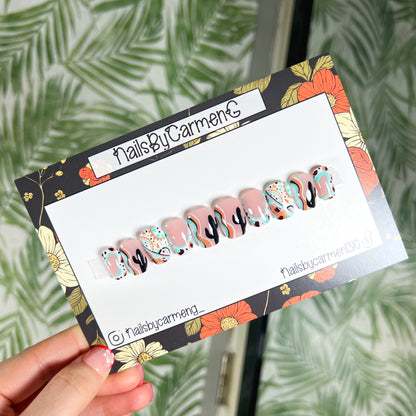 Teal Western cactus Acrylic Press on nails