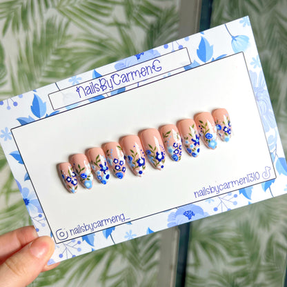 Blue Spring Garden Acrylic Press on nails