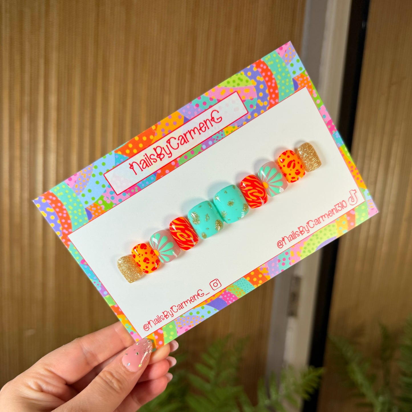 Teal floral animal print Acrylic Press on nails