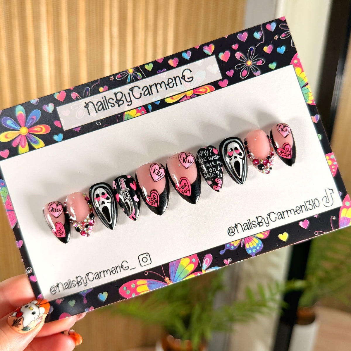 Pink and black Scream Acrylic Press on nails