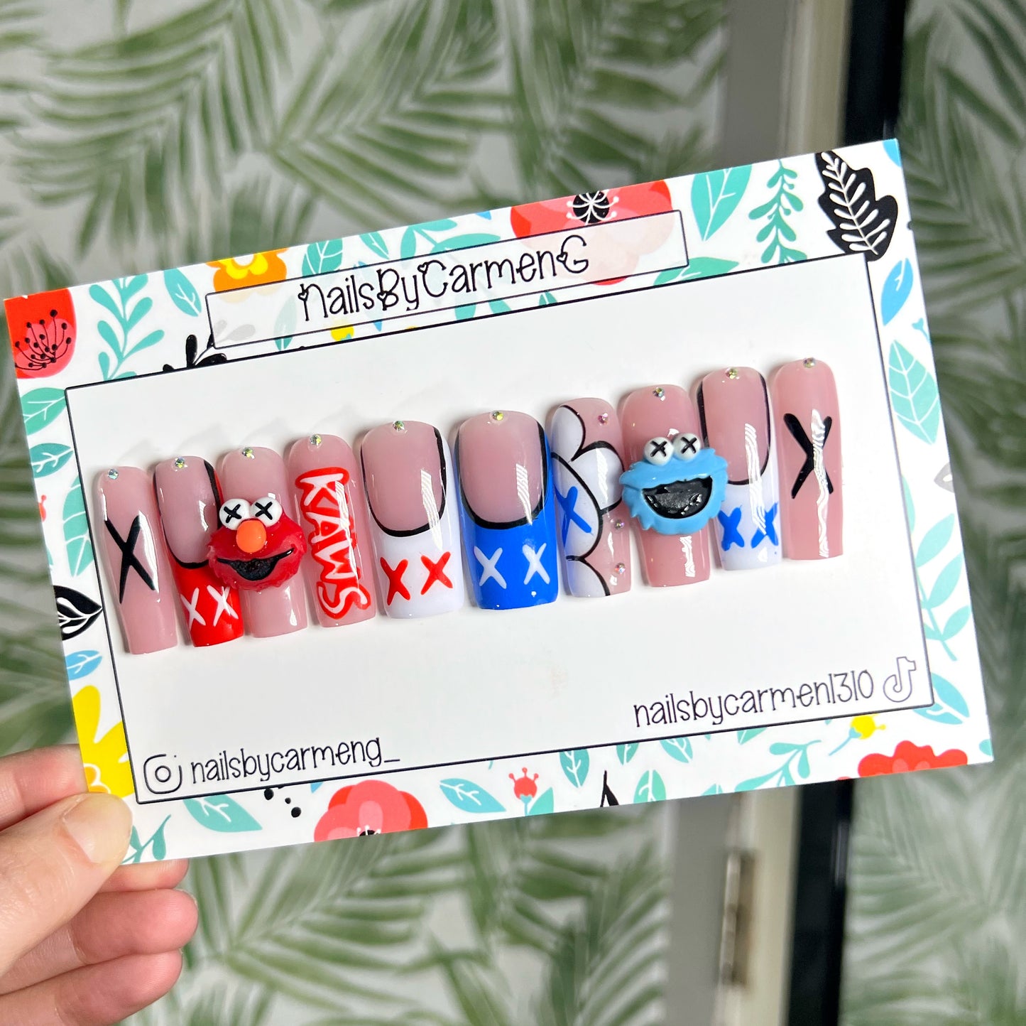 Elmo and Cookie Monster Kaws Acrylic Press on nails