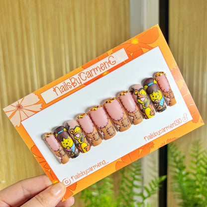 Fall Tiger and Winnie the Pooh scarecrow Acrylic Press on nails