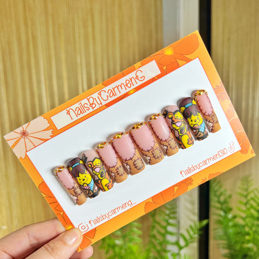 Fall Tiger and Winnie the Pooh scarecrow Acrylic Press on nails
