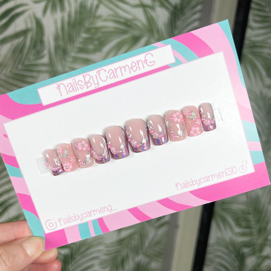 Pink holographic butterfly Acrylic Press on nails