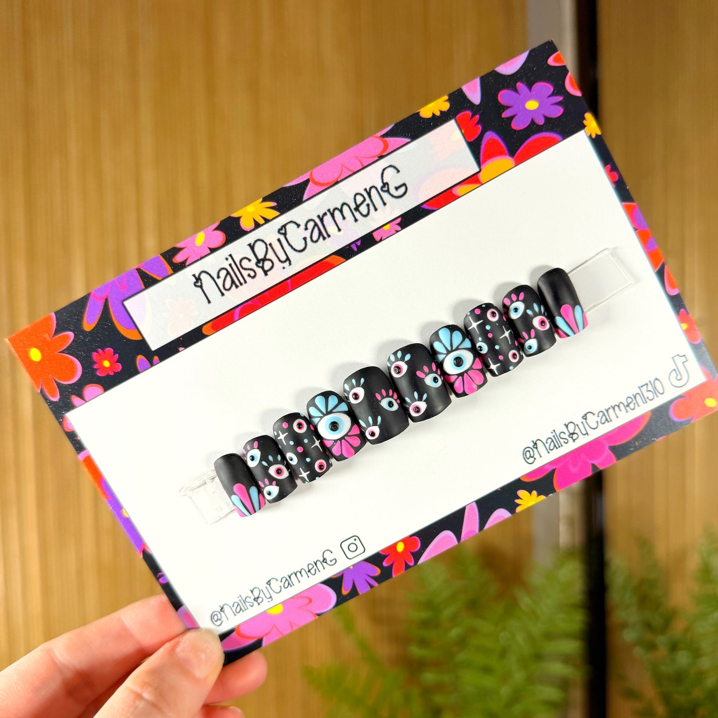 Blue and pink evil eye Acrylic Press on nails