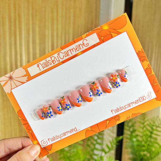 Fall florals French Tip Acrylic Press on nail