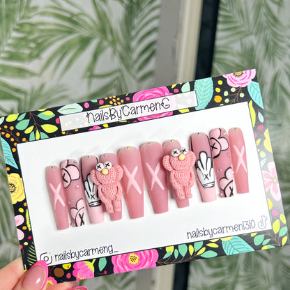 Pink Kaws charms Acrylic Press on nails