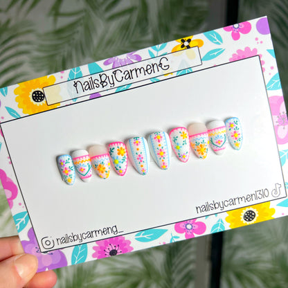 Colorful Spring Talavera Acrylic Press On Nails