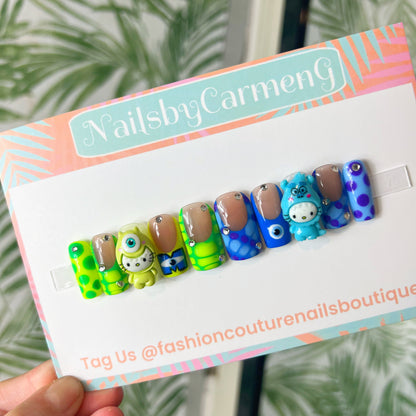 Kitty Monsters Inc. charms Acrylic Press on nails