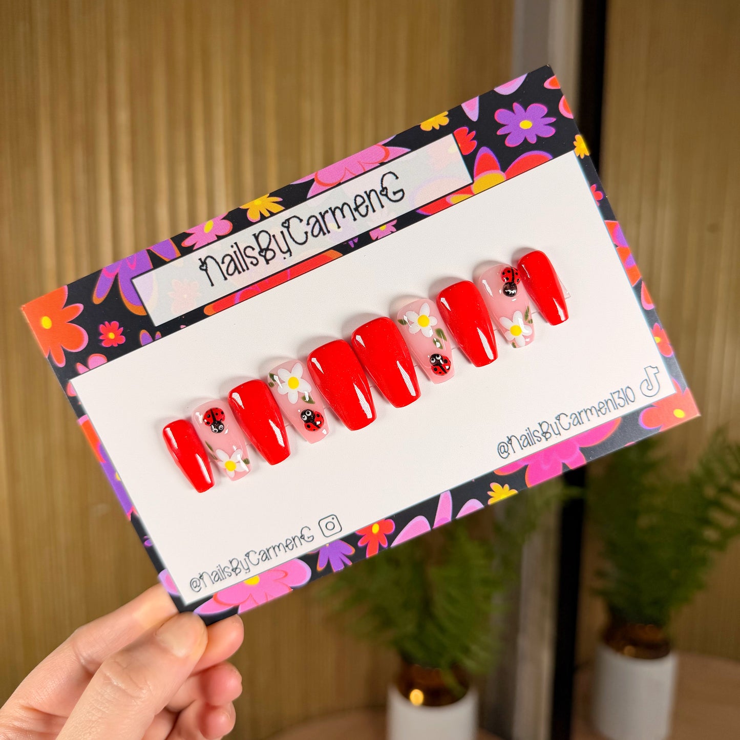 3d Ladybug Acrylic Press on nails