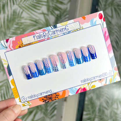 Multi Blue French tip Acrylic Press On Nails