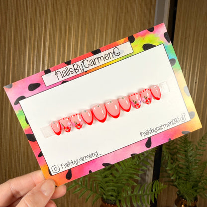 Floral red French tip Acrylic Press on nail