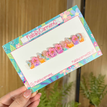 3D Flowers Spring ombré Acrylic Press on nails