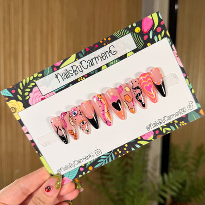 mix match hearts and snakes Acrylic Press on nails
