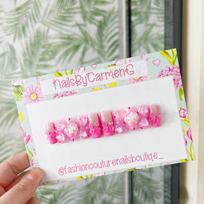 Pink charms Acrylic Press on nails