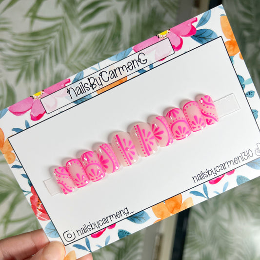 Pink Fiesta print Acrylic Press On Nails