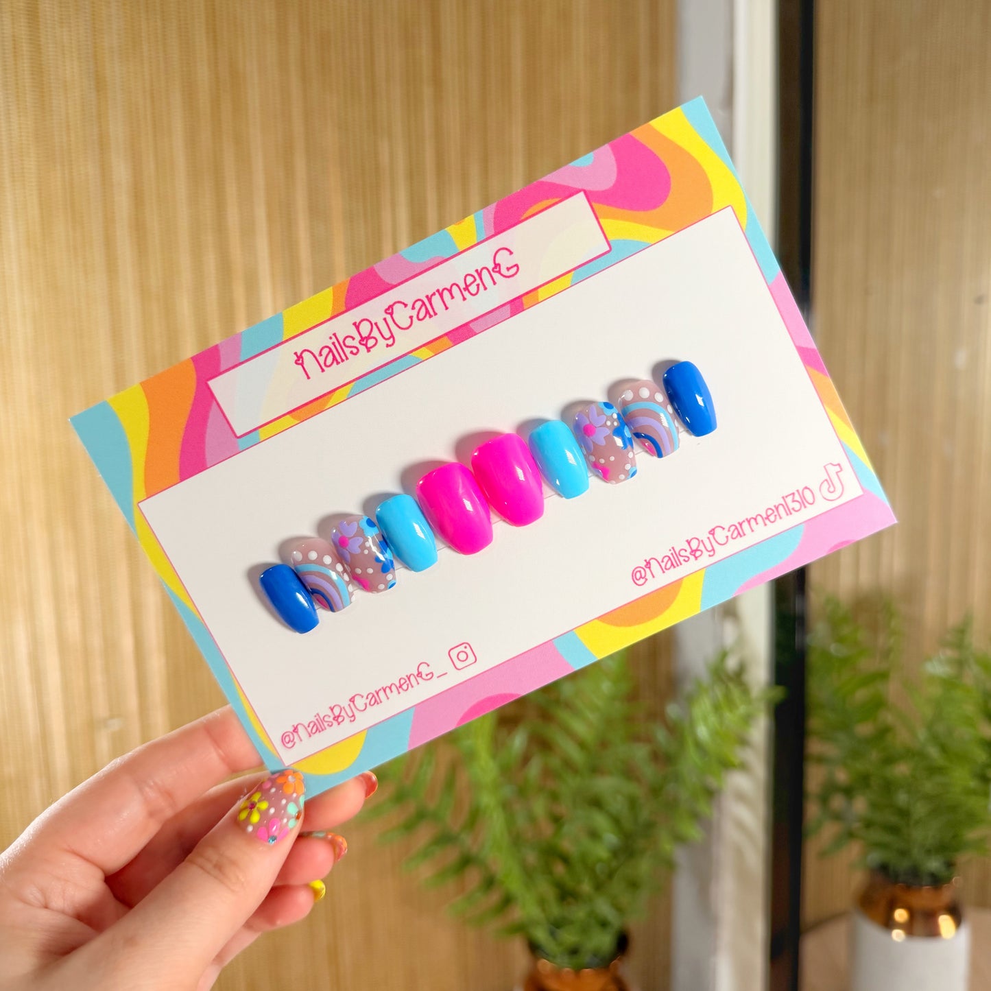 Mix match pink and blue Acrylic Press on nails