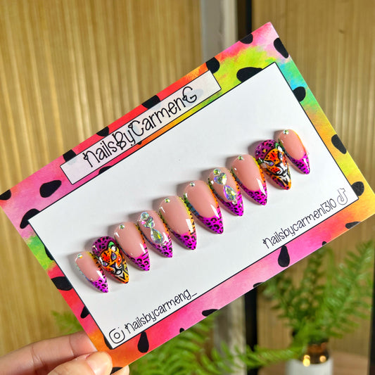 Lisa frank cheetah Acrylic Press on nails