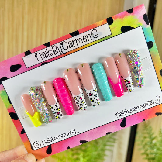 3D Cheetah Print Acrylic Press on nails