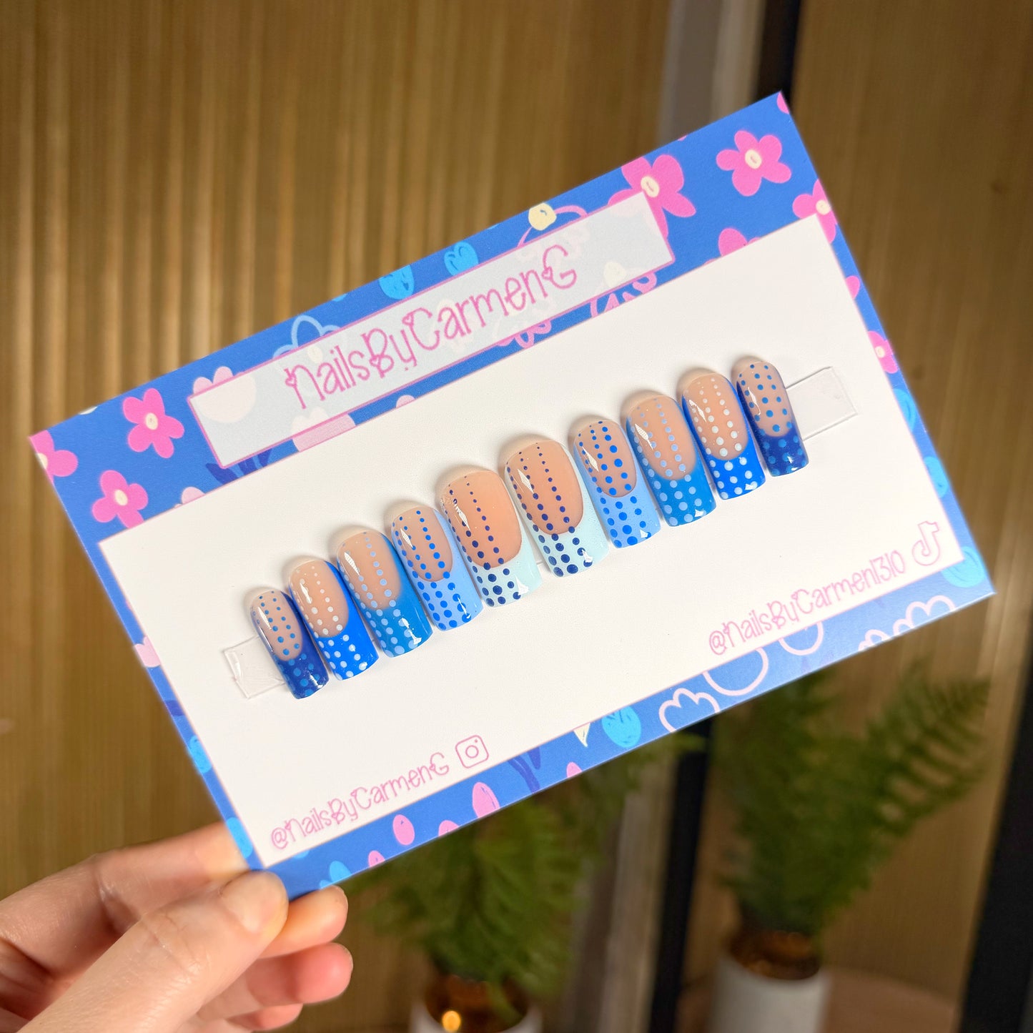 Multi Blue French tip Acrylic Press On Nails