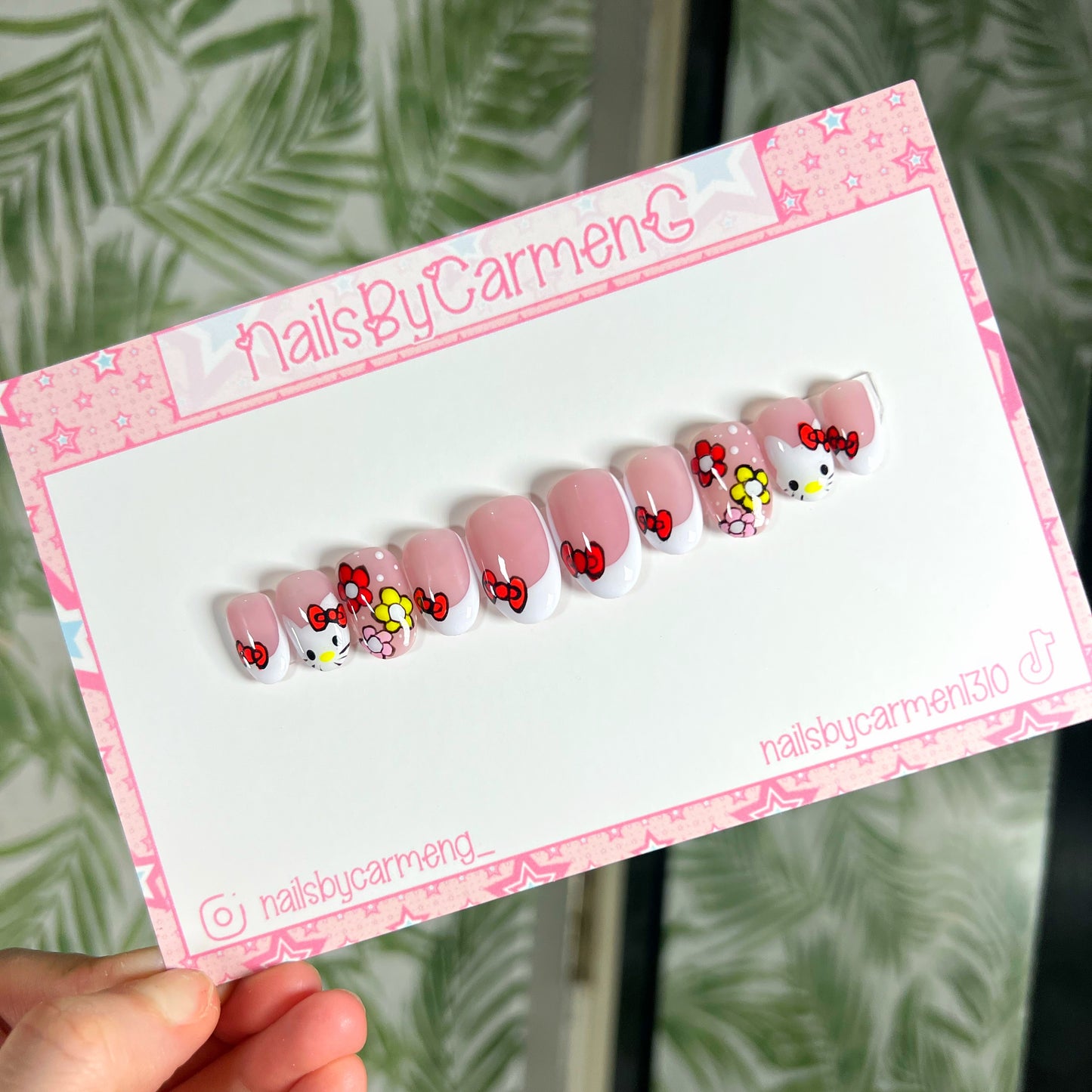 Spring flowers Kitty Acrylic Press on nails