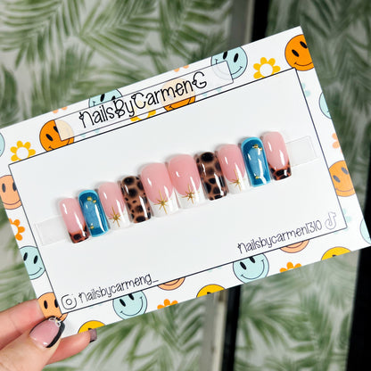 Teal tortoise tip Acrylic Press on nails