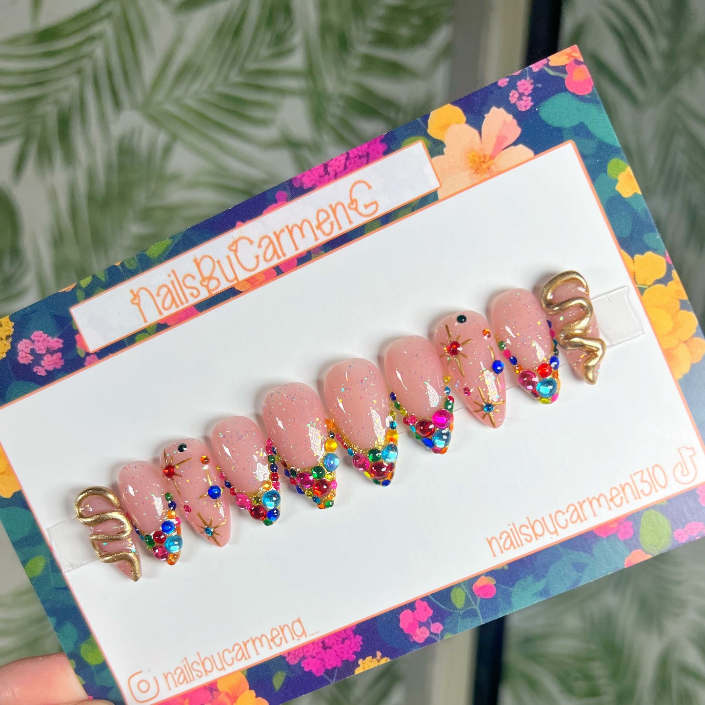 Colors rhinestone French tip Acrylic Press on nails