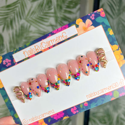 Colors rhinestone French tip Acrylic Press on nails