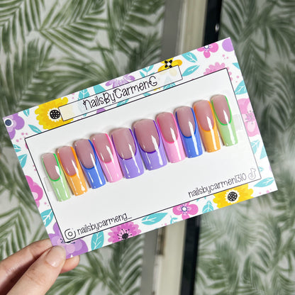 Rainbow French Tip Acrylic Press on nails