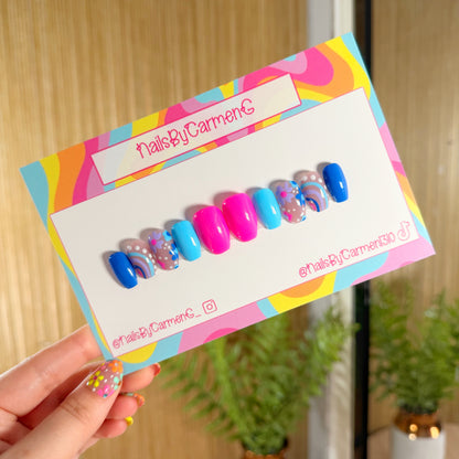 Mix match pink and blue Acrylic Press on nails